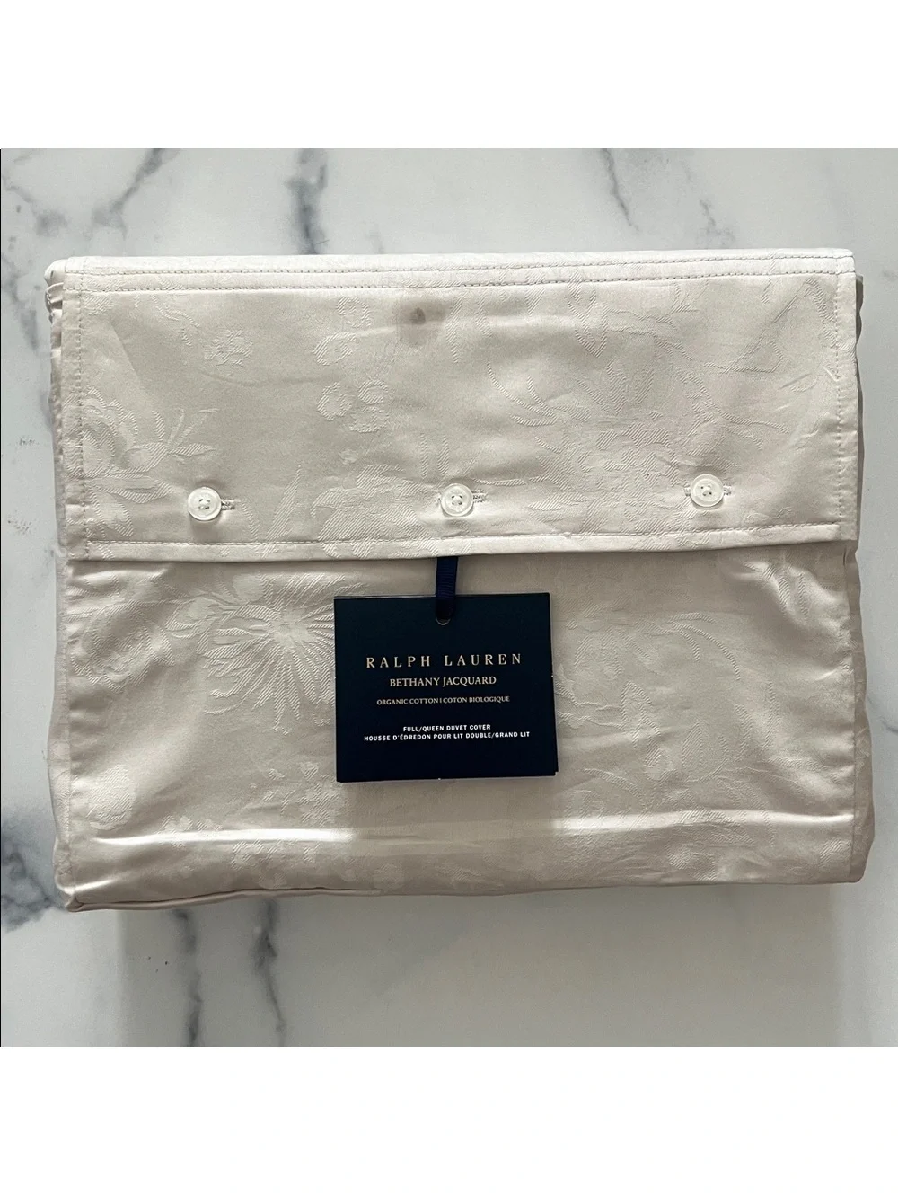 Ralph Lauren Home Organic Cotton Bethany Jacquard Silver Queen Duvet Cover, NWT